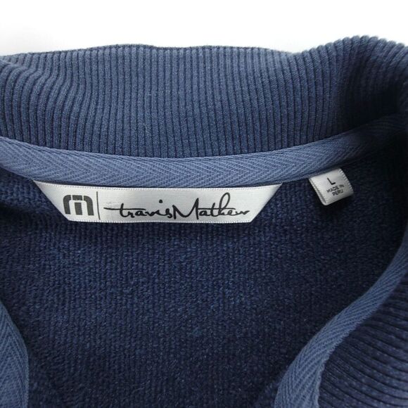 TRAVIS MATHEW Henley Pullover Rib Fleece Golf Sweatshirt Navy Large Quiet Luxury - Picture 2 of 9
